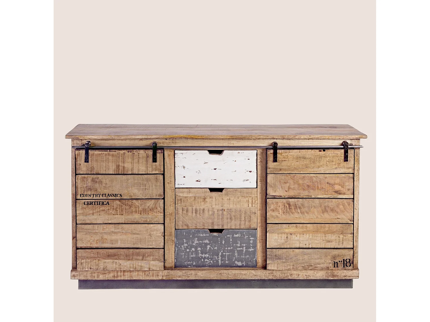 Buffet bas en bois de manguier 2 portes coulissantes 3 tiroirs - HARLEM