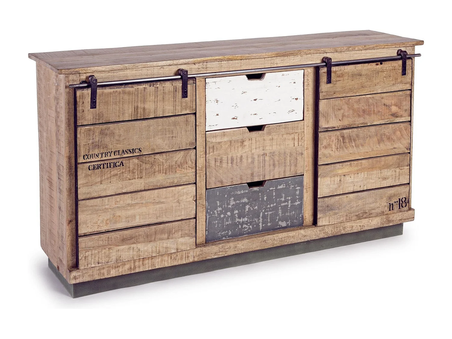 Buffet bas en bois de manguier 2 portes coulissantes 3 tiroirs - HARLEM