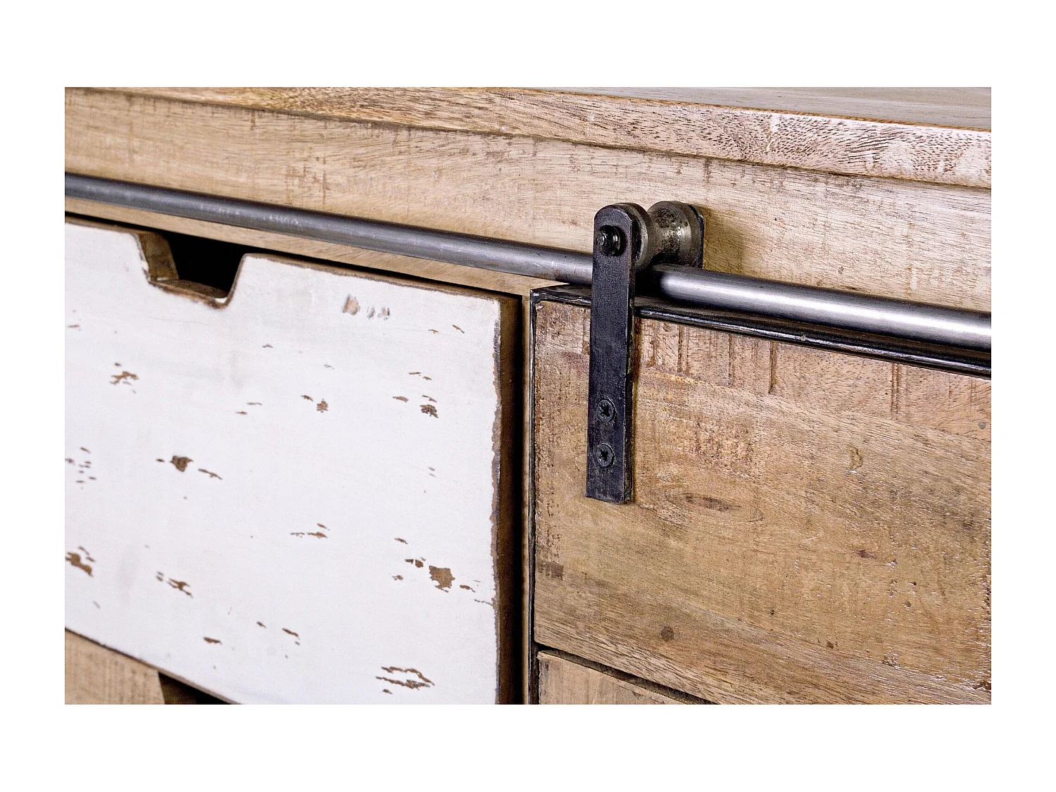 Buffet bas en bois de manguier 2 portes coulissantes 3 tiroirs - HARLEM