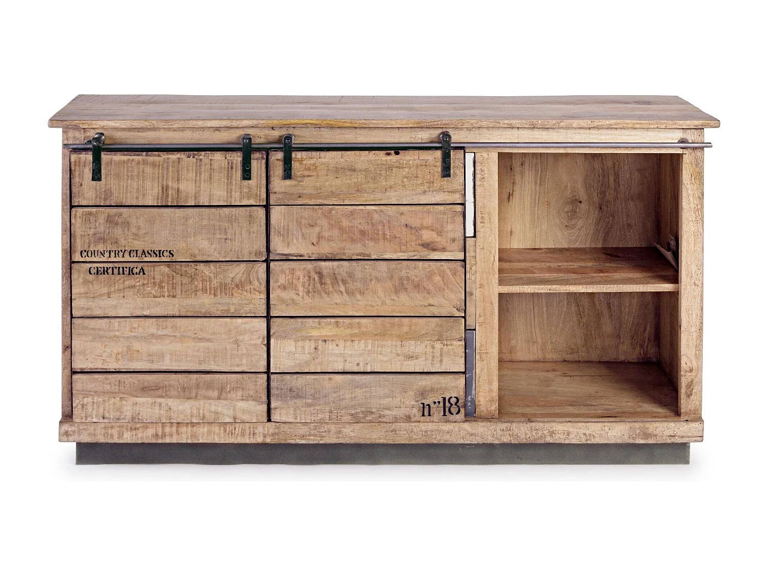 Buffet bas en bois de manguier 2 portes coulissantes 3 tiroirs - HARLEM