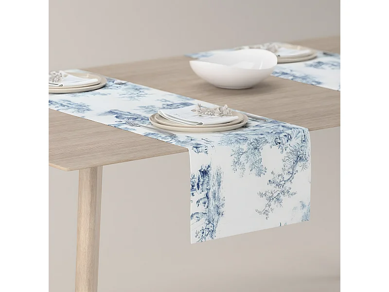 TISCHLÄUFER Avinon, weiß und blau, 40x130 cm