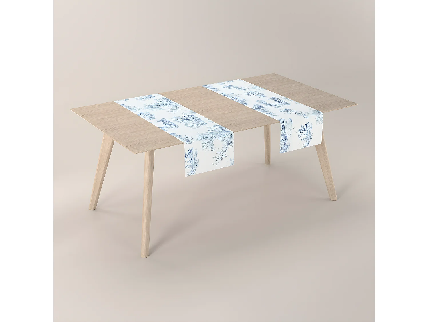 TISCHLÄUFER Avinon, weiß und blau, 40x130 cm