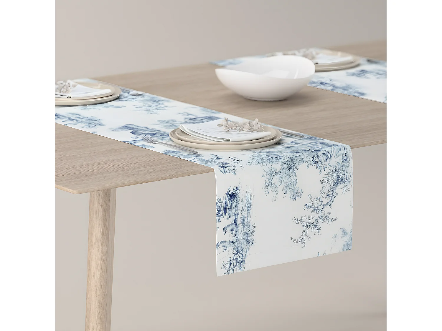 TISCHLÄUFER Avinon, weiß und blau, 40x130 cm