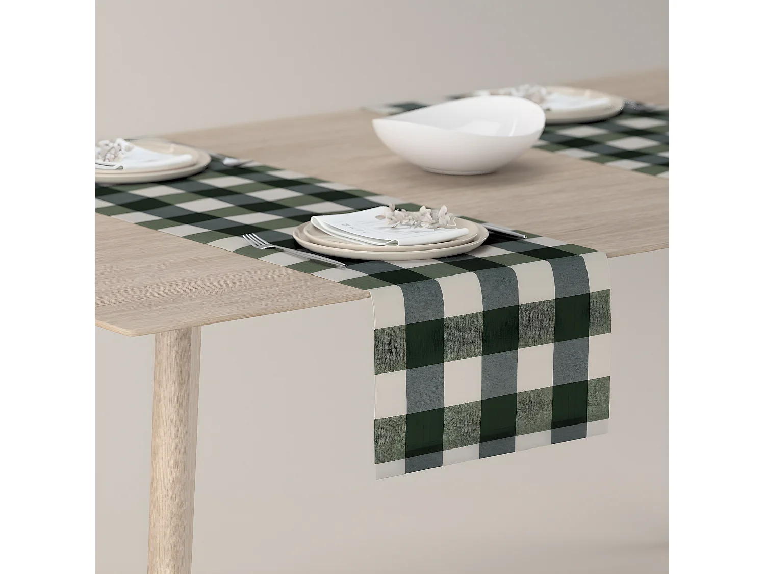 TISCHLÄUFER Quadro, weiß und grün, 40x130 cm