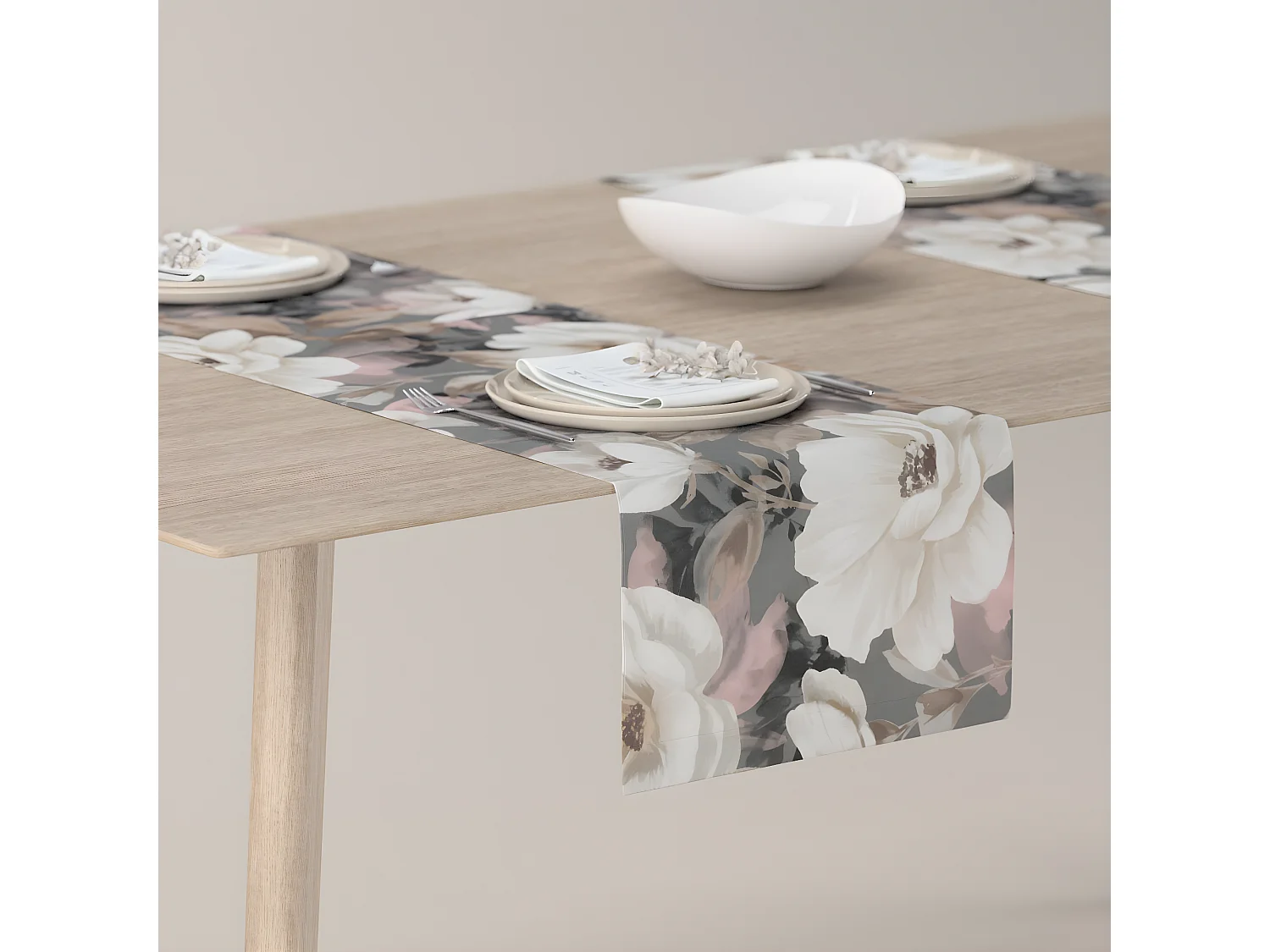 TISCHLÄUFER Gardenia, grau und rosa, 40x130 cm