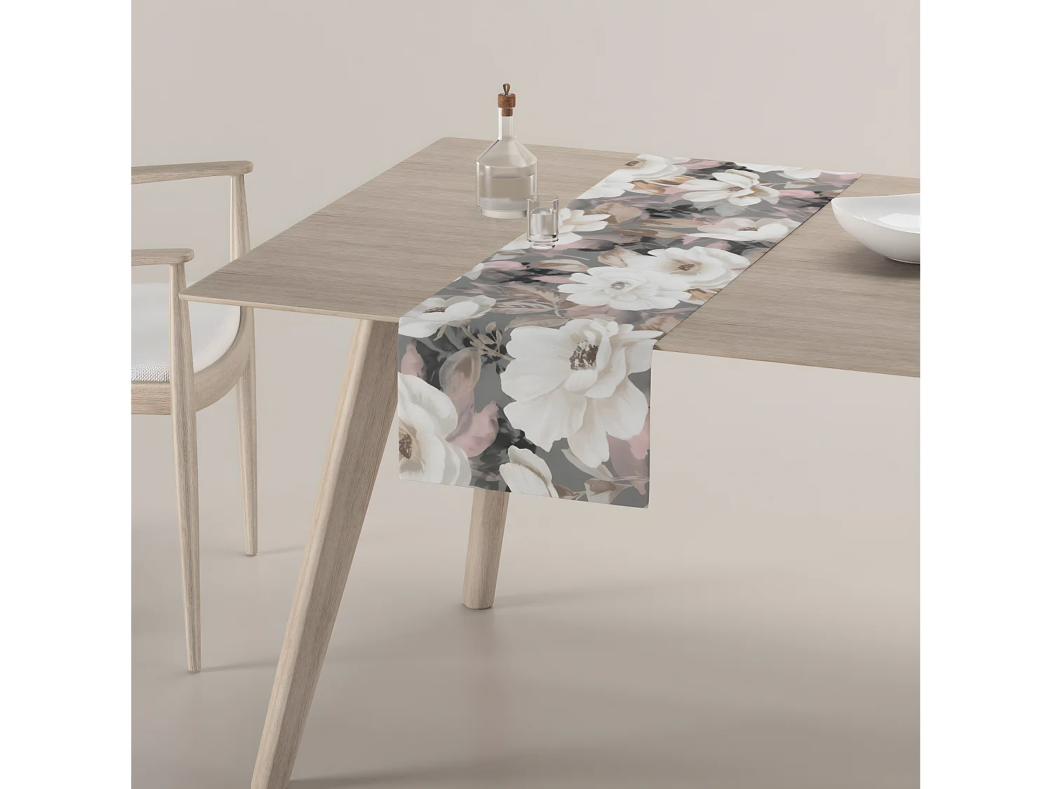 TISCHLÄUFER Gardenia, grau und rosa, 40x130 cm