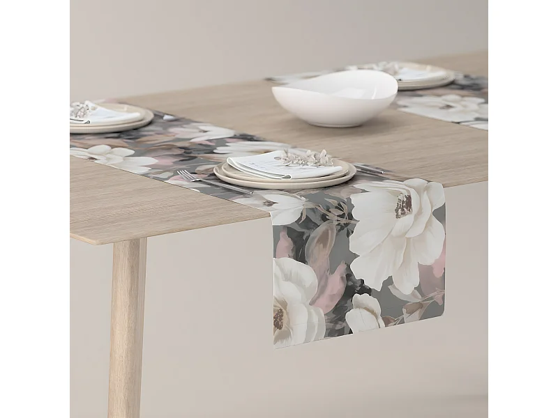 TISCHLÄUFER Gardenia, grau und rosa, 40x130 cm