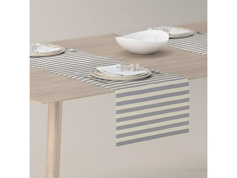 TISCHLÄUFER Quadro, dunkelblau und ecru, 40x130 cm