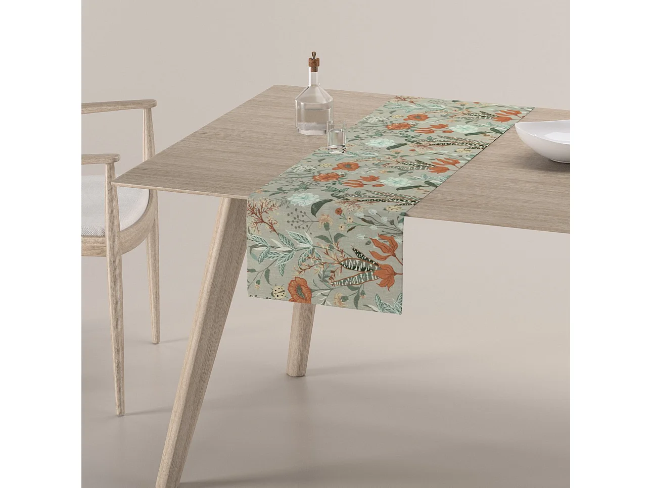 TISCHLÄUFER Flowers, grau und rosa, 40x130 cm