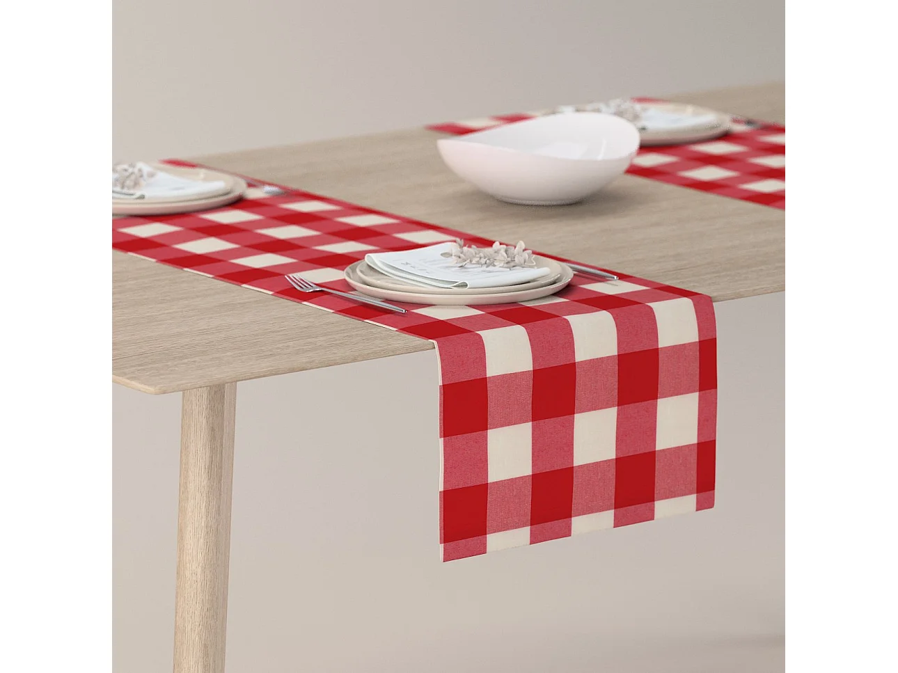 TISCHLÄUFER Quadro, weiß und rot, 40x130 cm