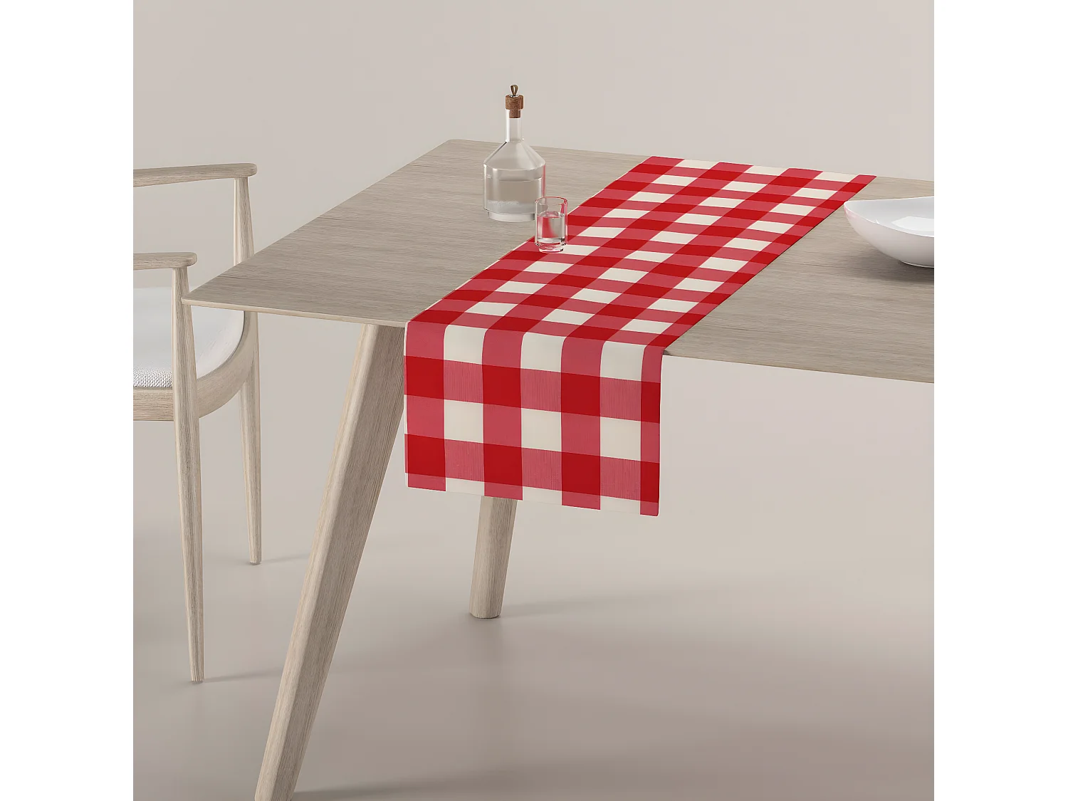 TISCHLÄUFER Quadro, weiß und rot, 40x130 cm