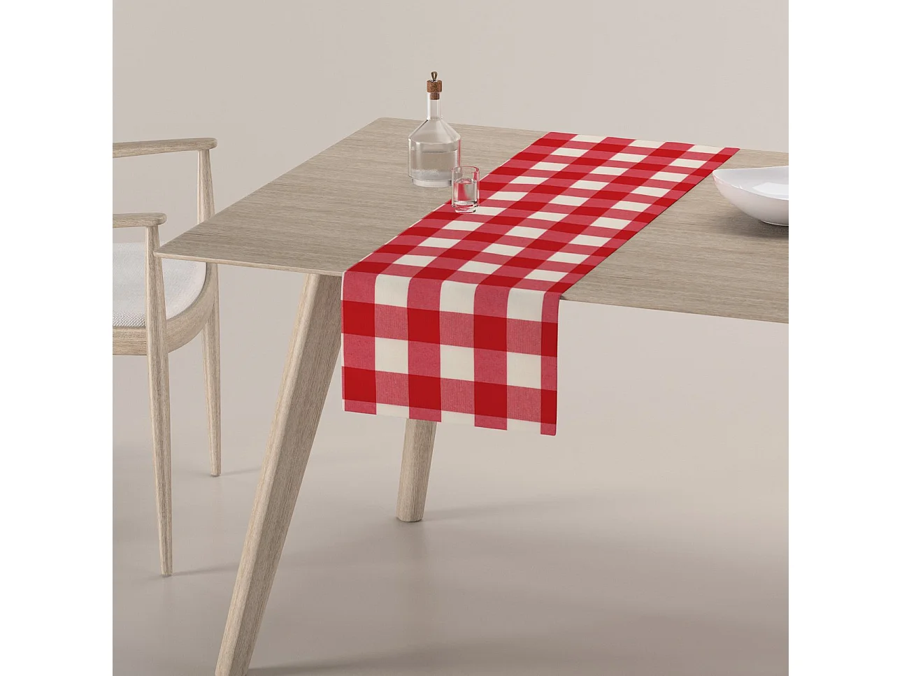 TISCHLÄUFER Quadro, weiß und rot, 40x130 cm