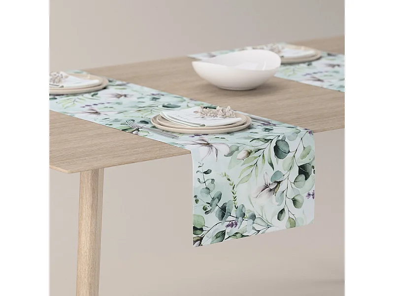 TISCHLÄUFER Flowers, weiß und grün, 40x130 cm