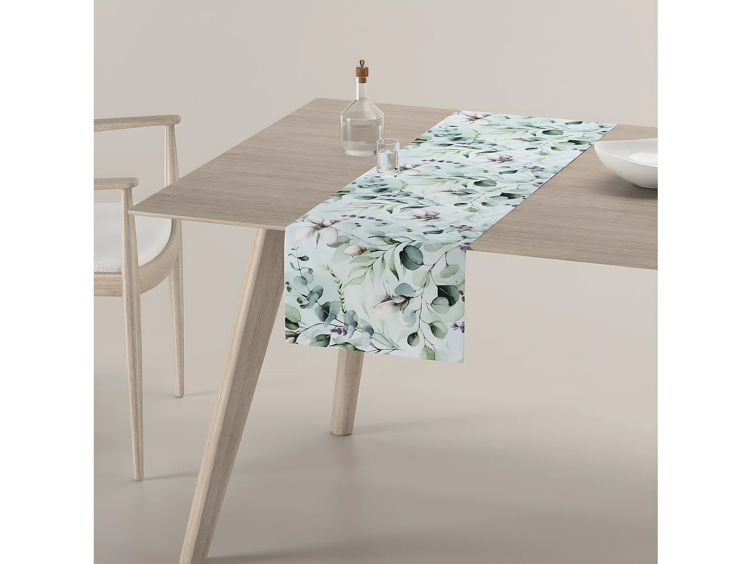 TISCHLÄUFER Flowers, weiß und grün, 40x130 cm