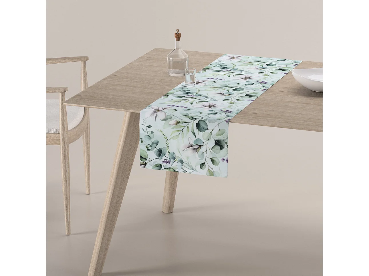 TISCHLÄUFER Flowers, weiß und grün, 40x130 cm