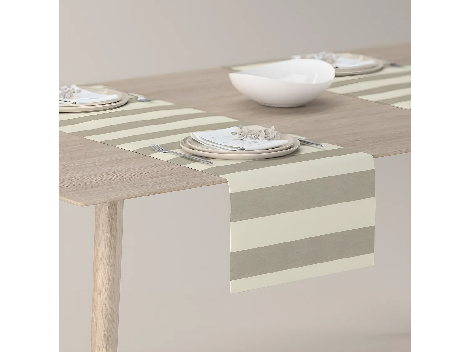 TISCHLÄUFER Quadro, weiß und beige, 40x130 cm