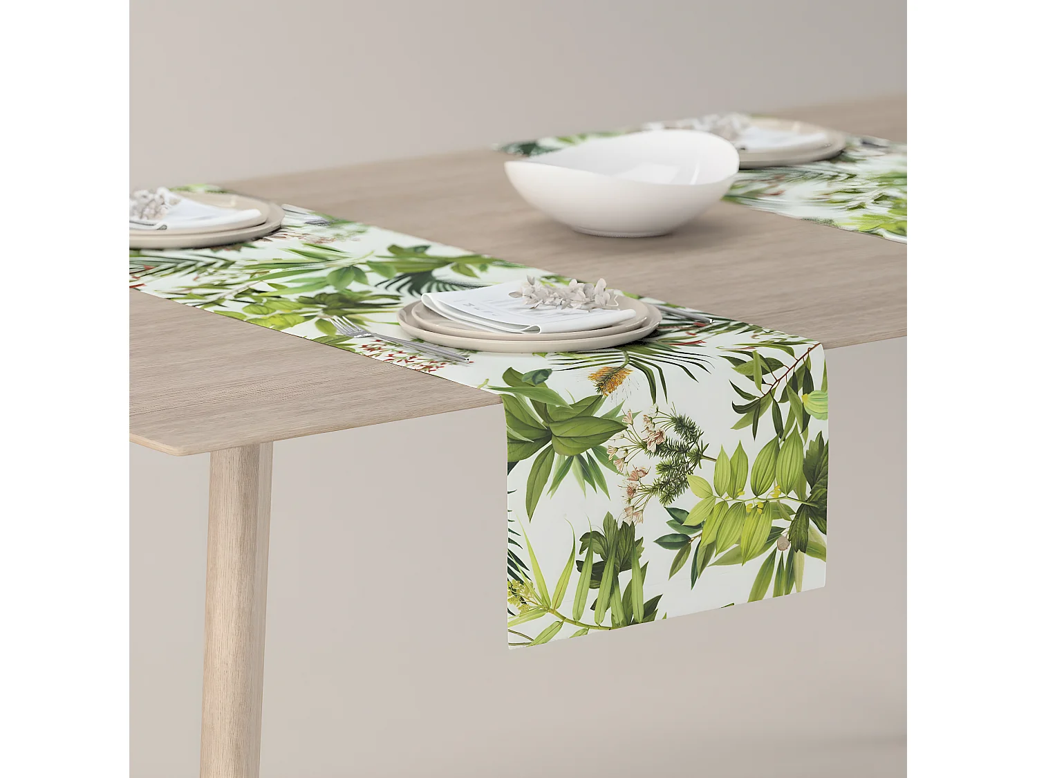 TISCHLÄUFER Tropical Island, grün und weiß, 40x130 cm