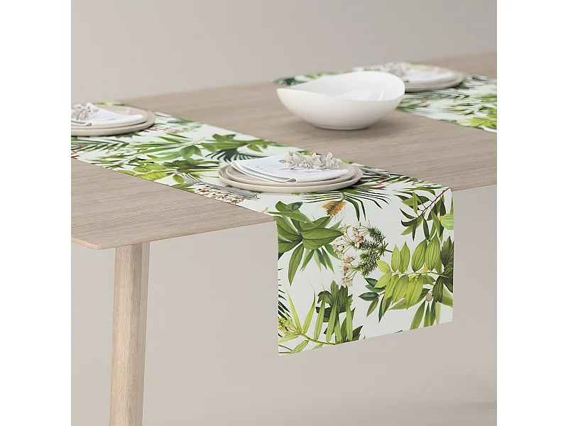 TISCHLÄUFER Tropical Island, grün und weiß, 40x130 cm