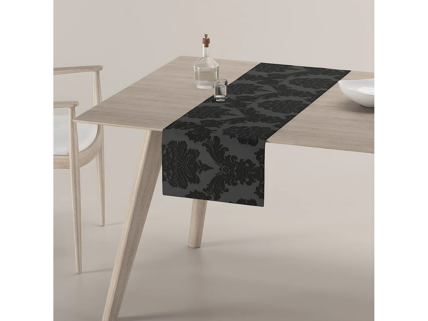 TISCHLÄUFER Damasco, schwarz, 40x130 cm