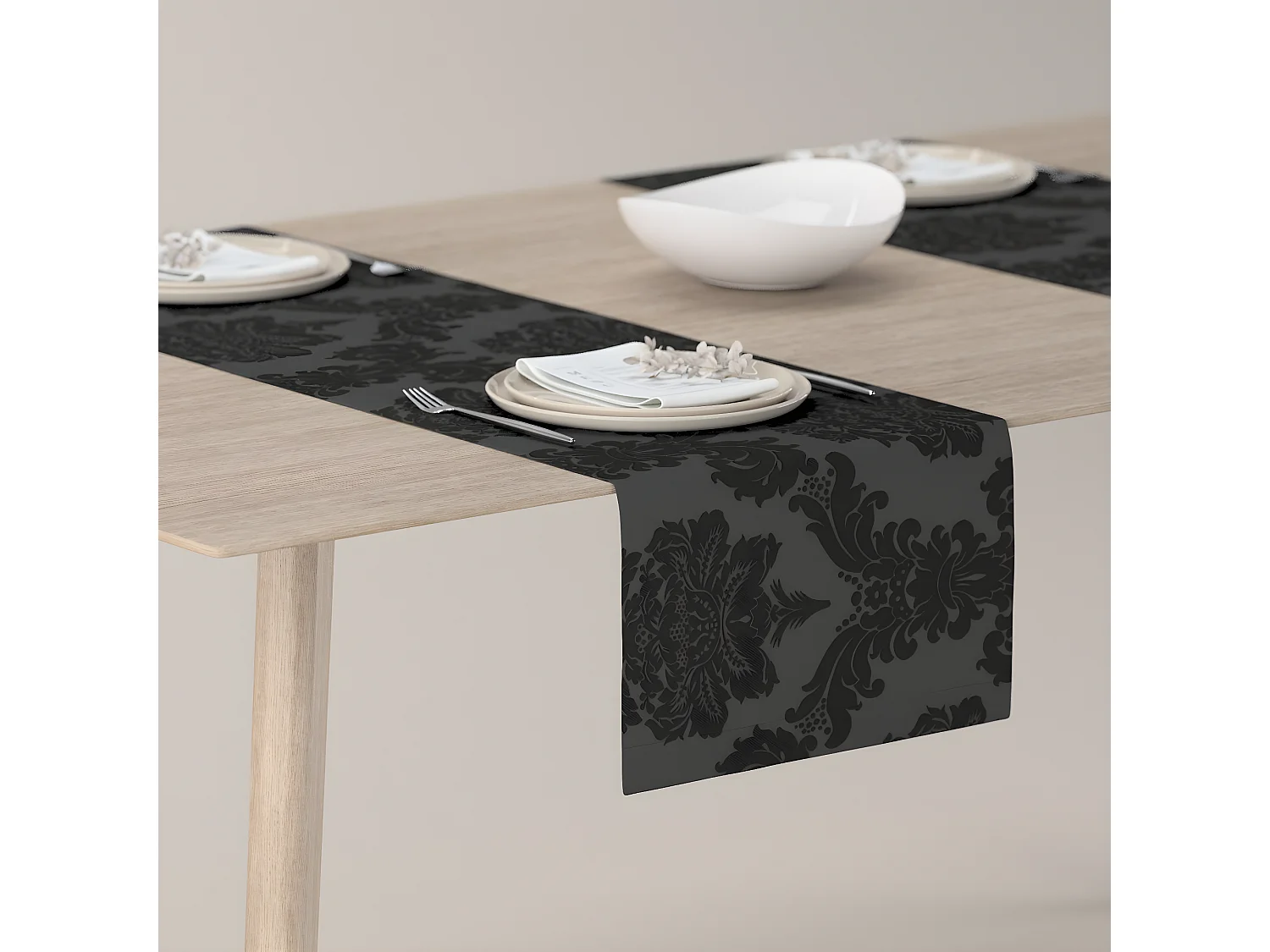 TISCHLÄUFER Damasco, schwarz, 40x130 cm