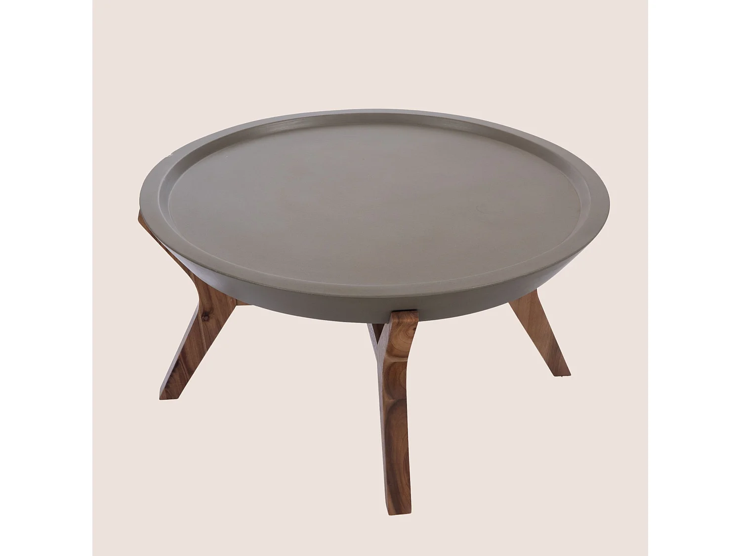 Table basse ronde en béton gris et pieds en acacia D80 - SALAZIE