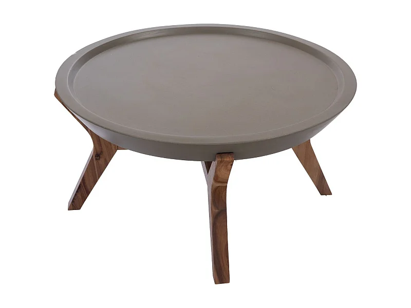 Table basse ronde en béton gris et pieds en acacia D80 - SALAZIE