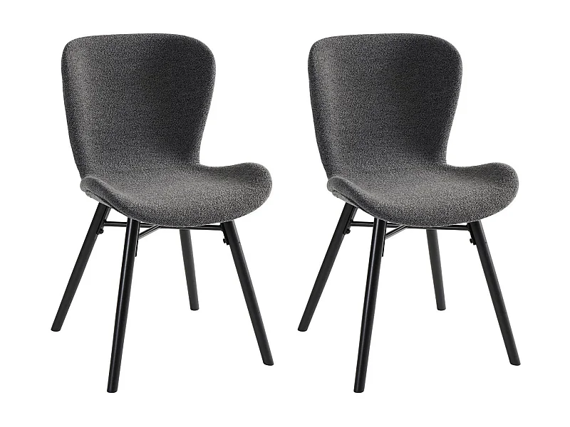 Chaises tissu bouclette gris anthracite et bois chêne (lot de 2) - MATILDA