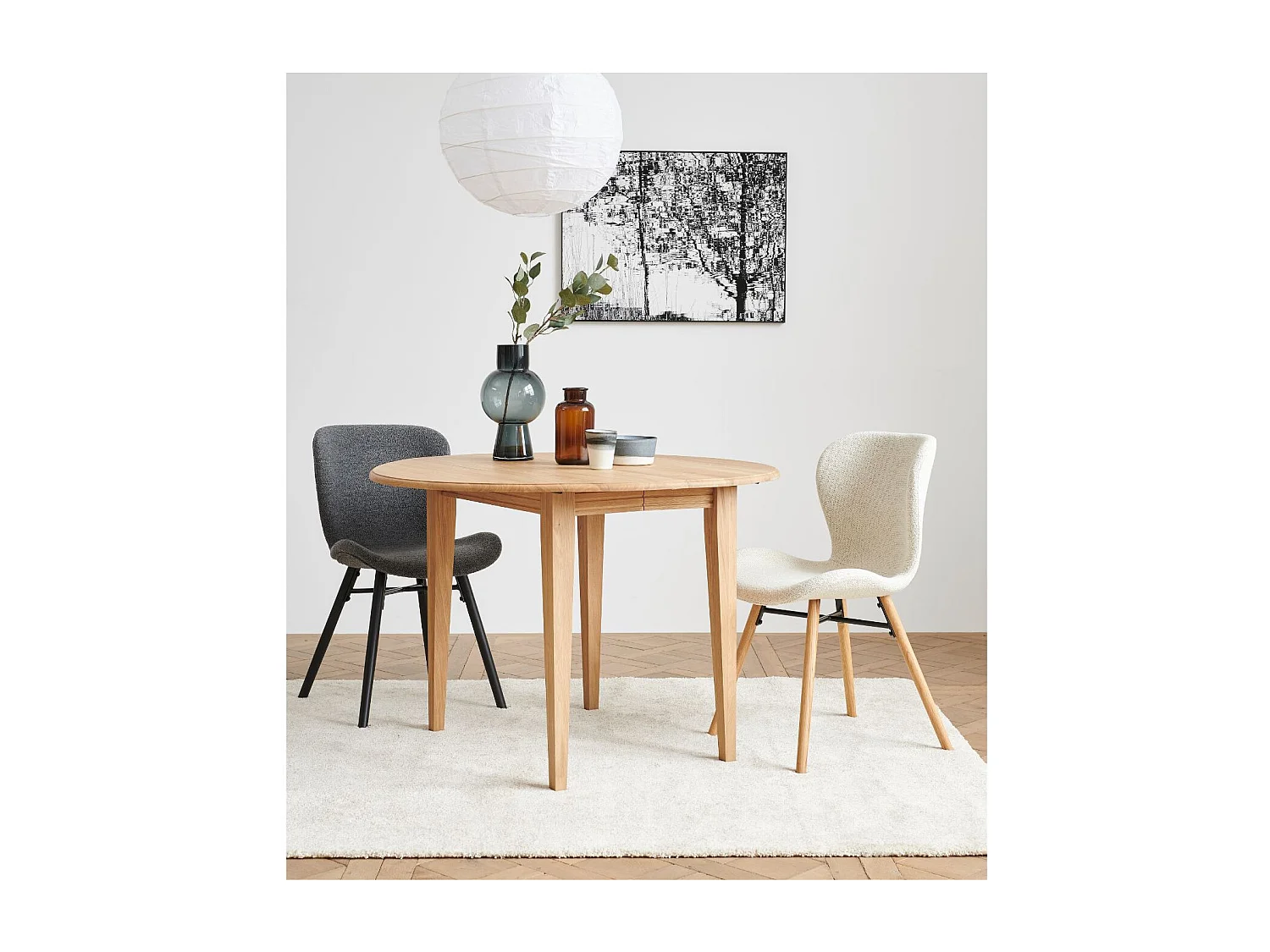 Chaises tissu bouclette gris anthracite et bois chêne (lot de 2) - MATILDA