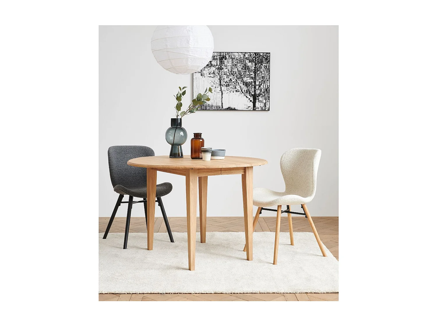 Chaises tissu bouclette gris anthracite et bois chêne (lot de 2) - MATILDA