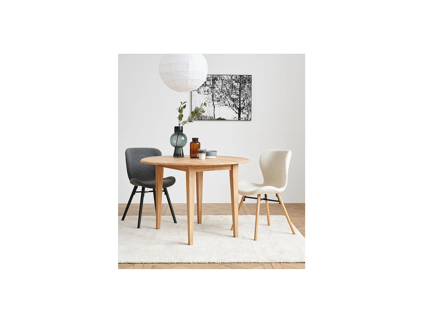 Chaises tissu bouclette gris anthracite et bois chêne (lot de 2) - MATILDA