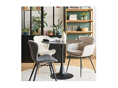 Chaises tissu bouclette gris anthracite et bois chêne (lot de 2) - MATILDA