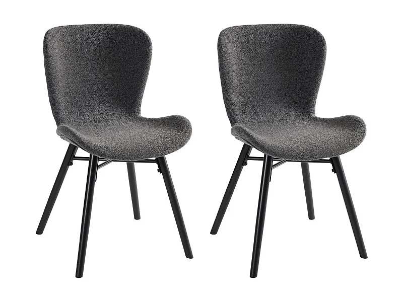Chaises tissu bouclette gris anthracite et bois chêne (lot de 2) - MATILDA