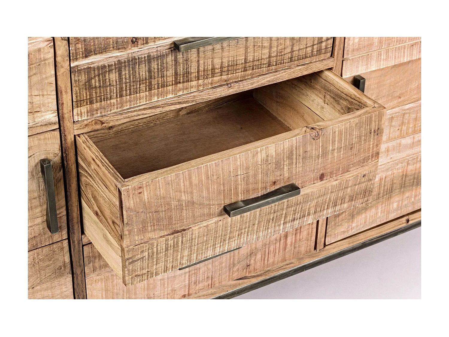 Buffet bas en bois d'acacia 2 portes 3 tiroirs bois et métal - MICHIGAN