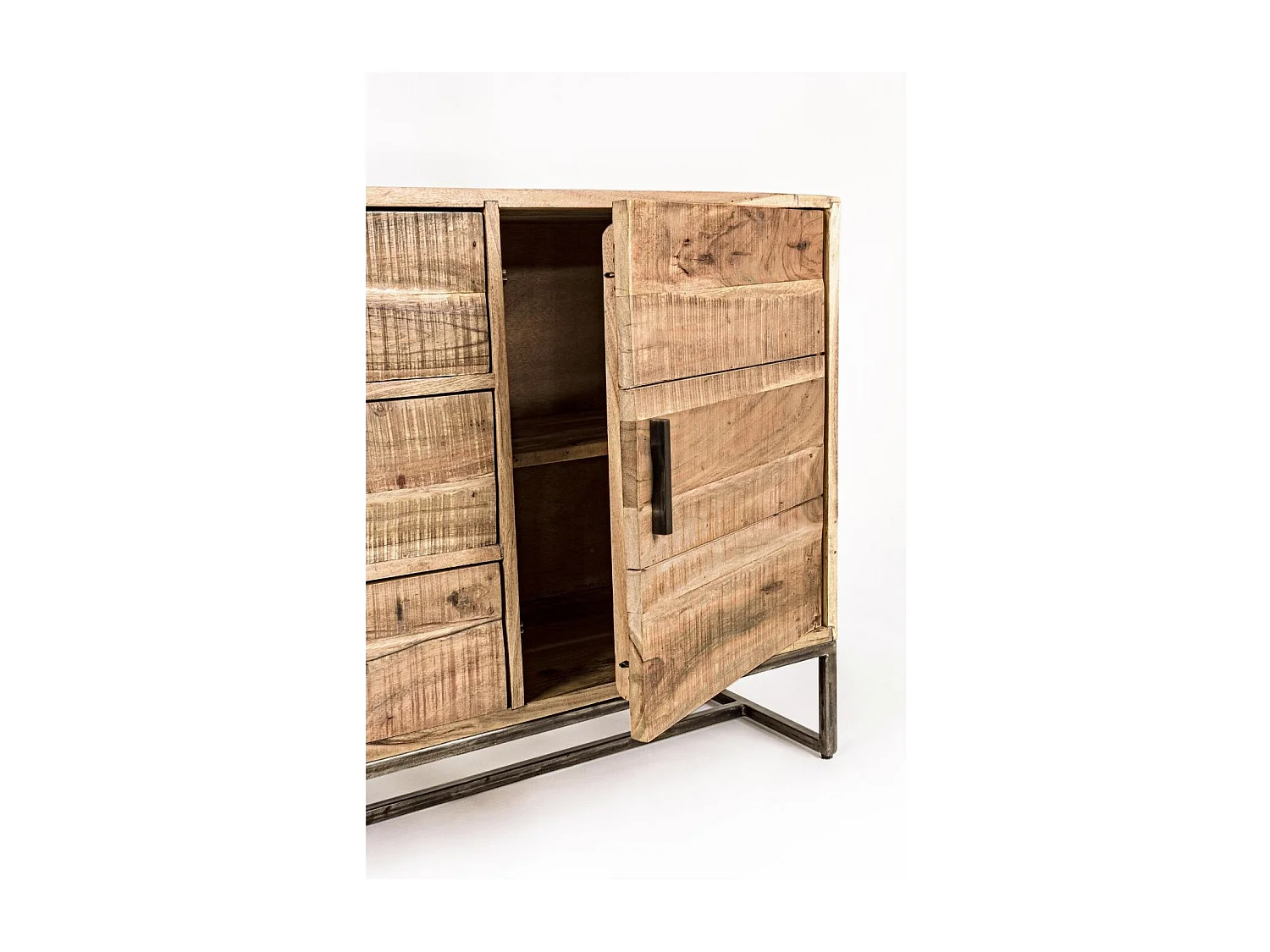 Buffet bas en bois d'acacia 2 portes 3 tiroirs bois et métal - MICHIGAN