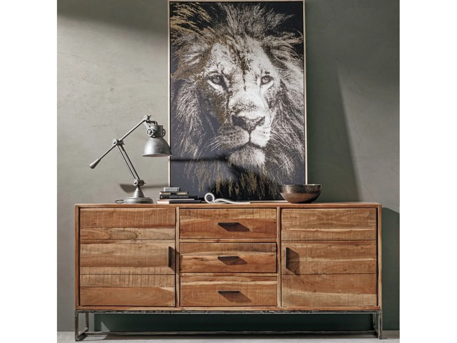 Buffet bas en bois d'acacia 2 portes 3 tiroirs bois et métal - MICHIGAN