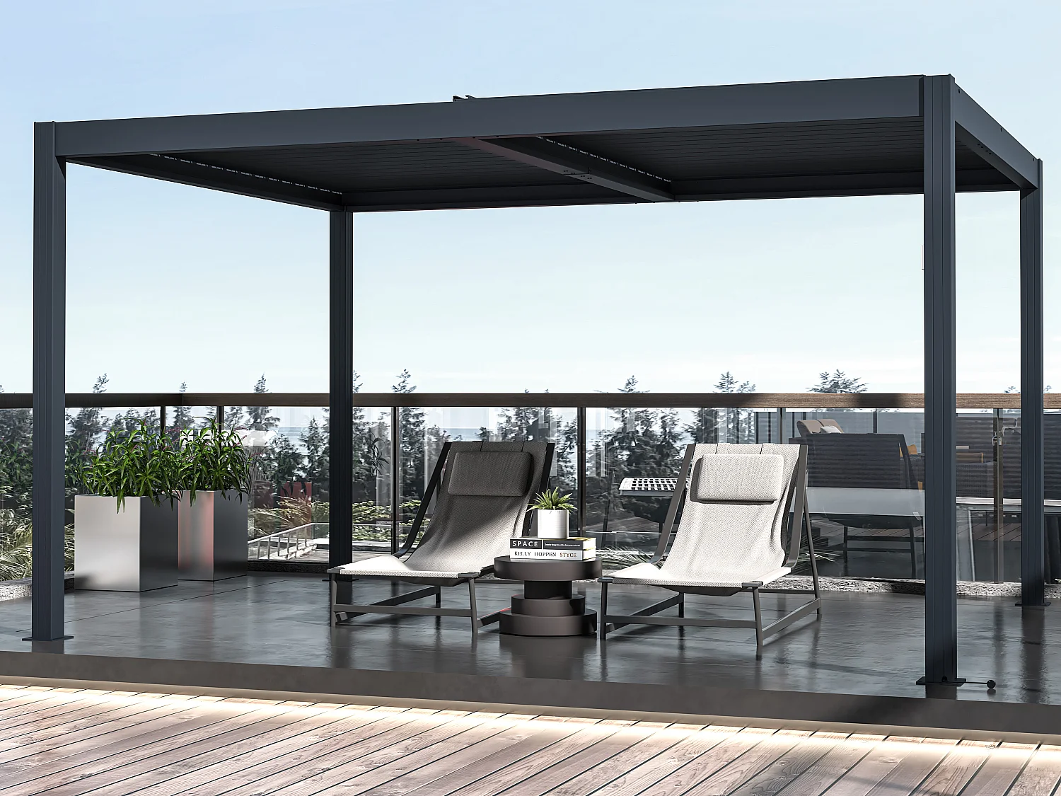 Pergola bioclimatique autoportante électrique en aluminium avec lames orientables 12 m² anthracite - AMADORA