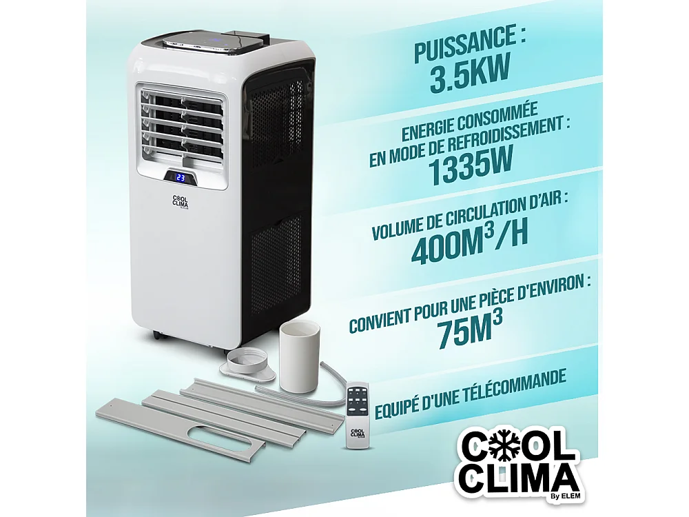 Climatiseur mobile 12000BTU - 3.5KW avec télécommande - Cool Clima
