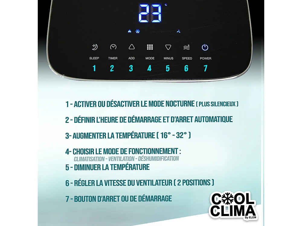 Climatiseur mobile 12000BTU - 3.5KW avec télécommande - Cool Clima