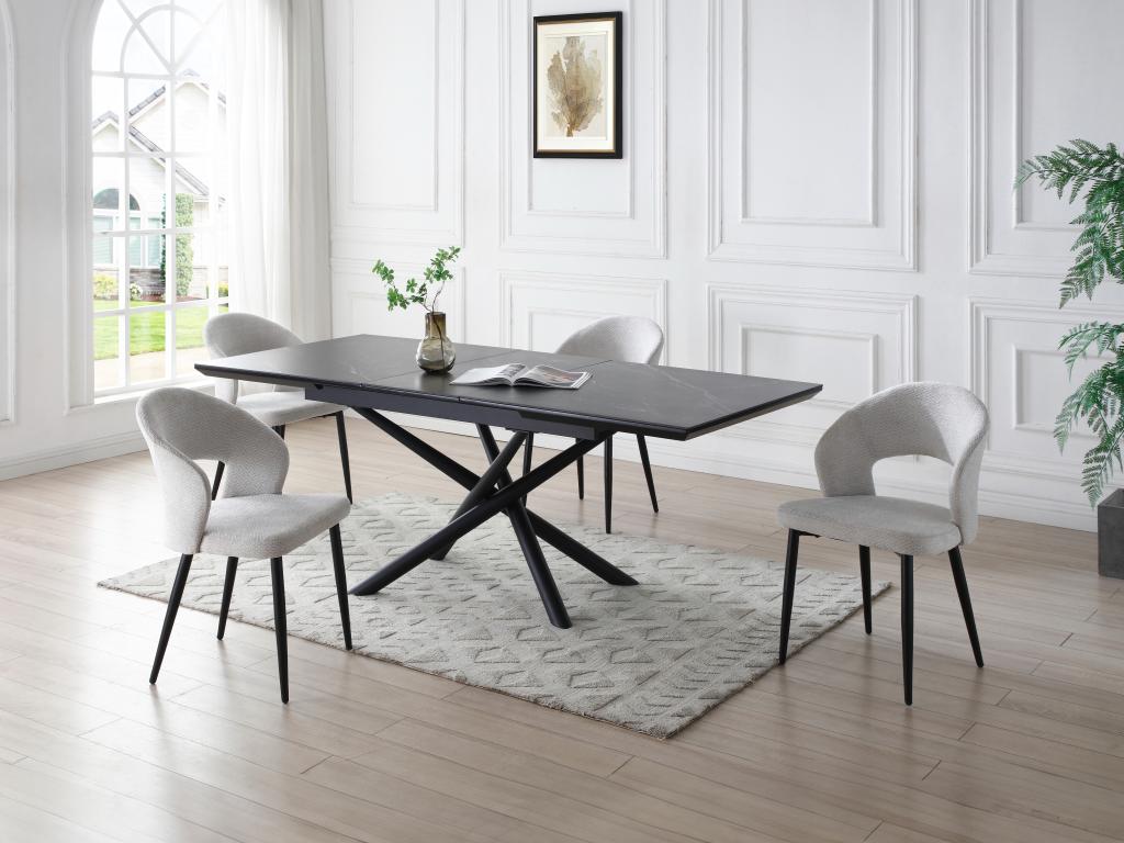Lot de 6 chaises en tissu et métal noir - Gris - NIYAMA