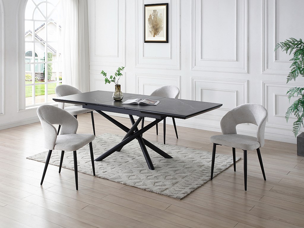 Stuhl 6er-Set - Stoff & schwarzes Metall - Grau - NIYAMA