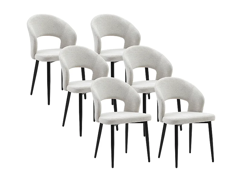Lot de 6 chaises en tissu et métal noir - Gris - NIYAMA
