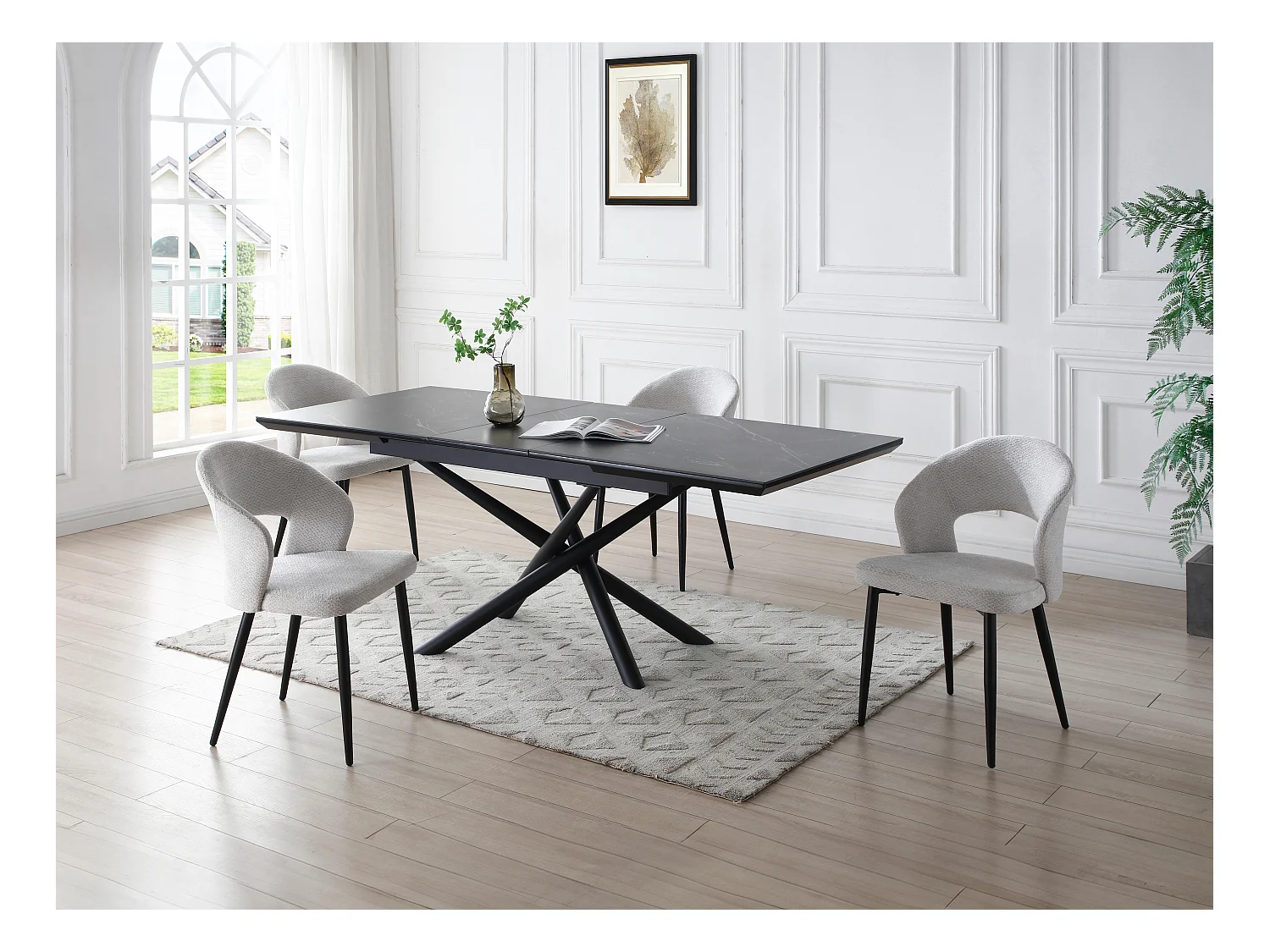 Lot de 6 chaises en tissu et métal noir - Gris - NIYAMA