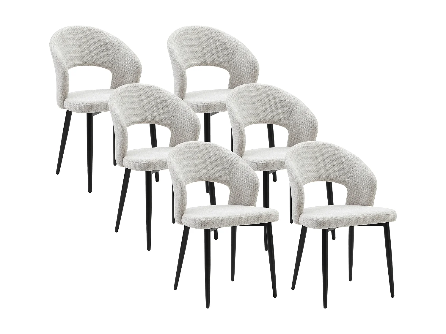 Lot de 6 chaises en tissu et métal noir - Gris - NIYAMA