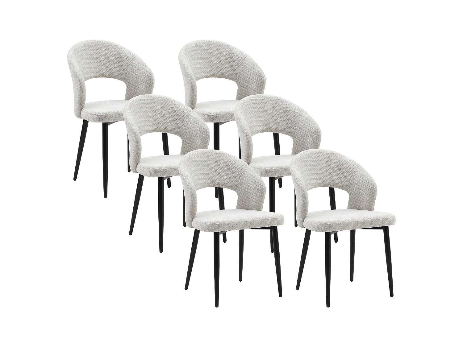Set van 6 stoelen in stof en zwart metaal - Grijs - NIYAMA