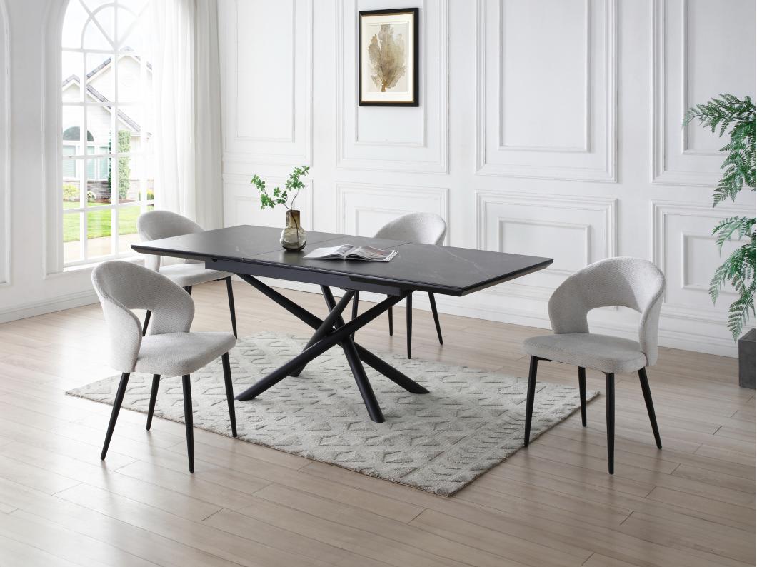 Stuhl 6er-Set - Stoff & schwarzes Metall - Grau - NIYAMA