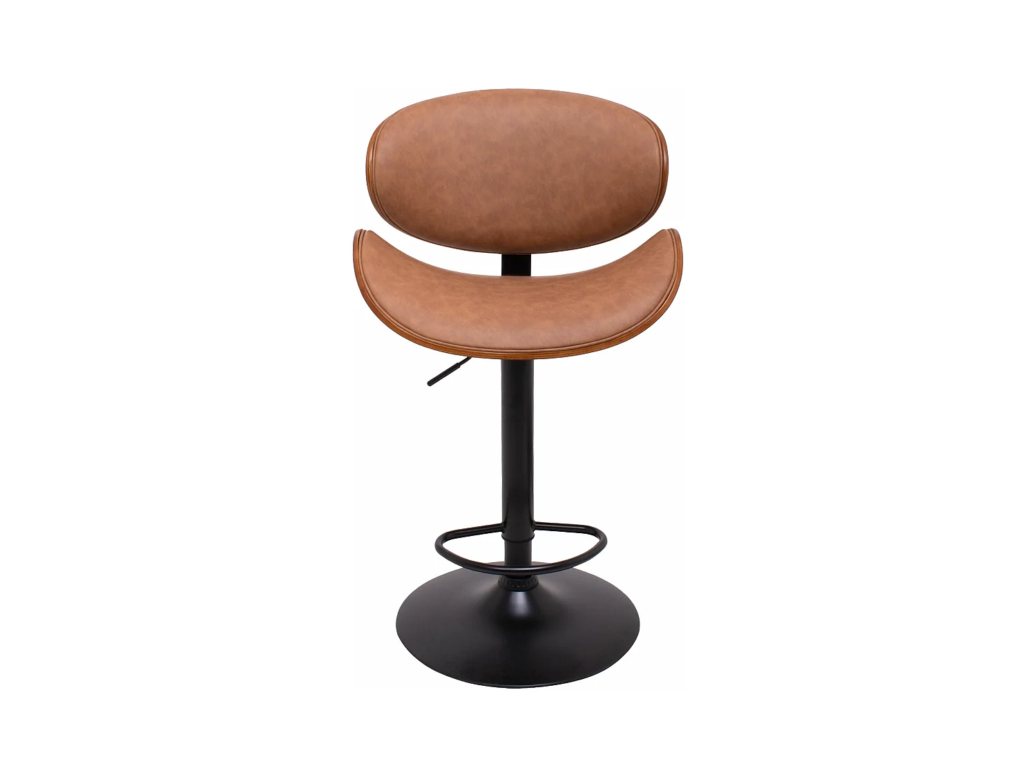 Glasgow - Juego de 2 taburetes de bar tapizados 52,5x94/115x40 cm en madera maciza y polipiel marrón