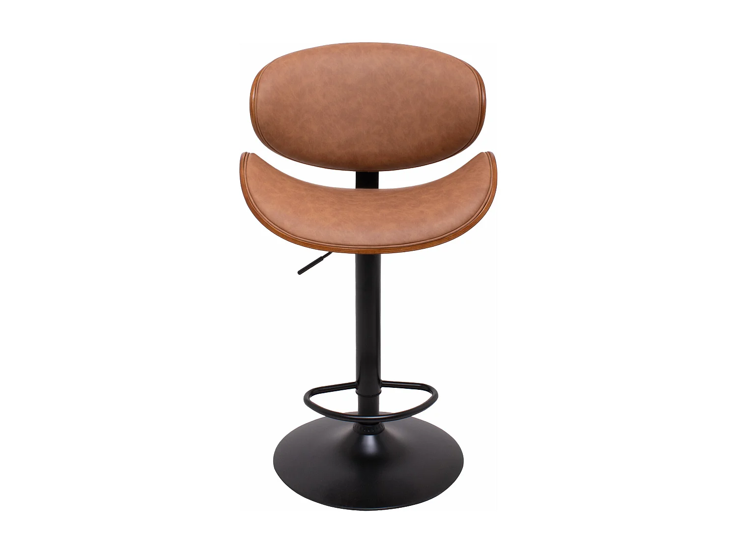 Glasgow - Conjunto de 2 bancos de bar estofados 52,5x94/115x40 cm em madeira maciça e imitação de couro castanho