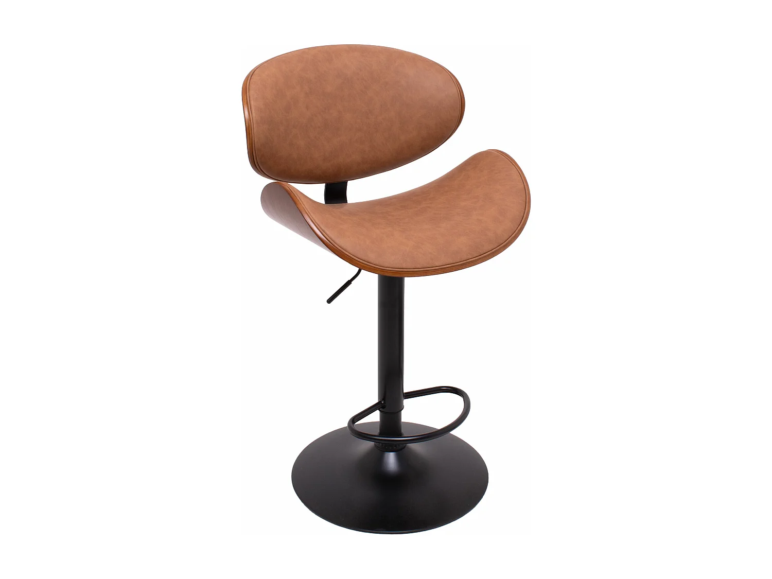 Glasgow - Conjunto de 2 bancos de bar estofados 52,5x94/115x40 cm em madeira maciça e imitação de couro castanho