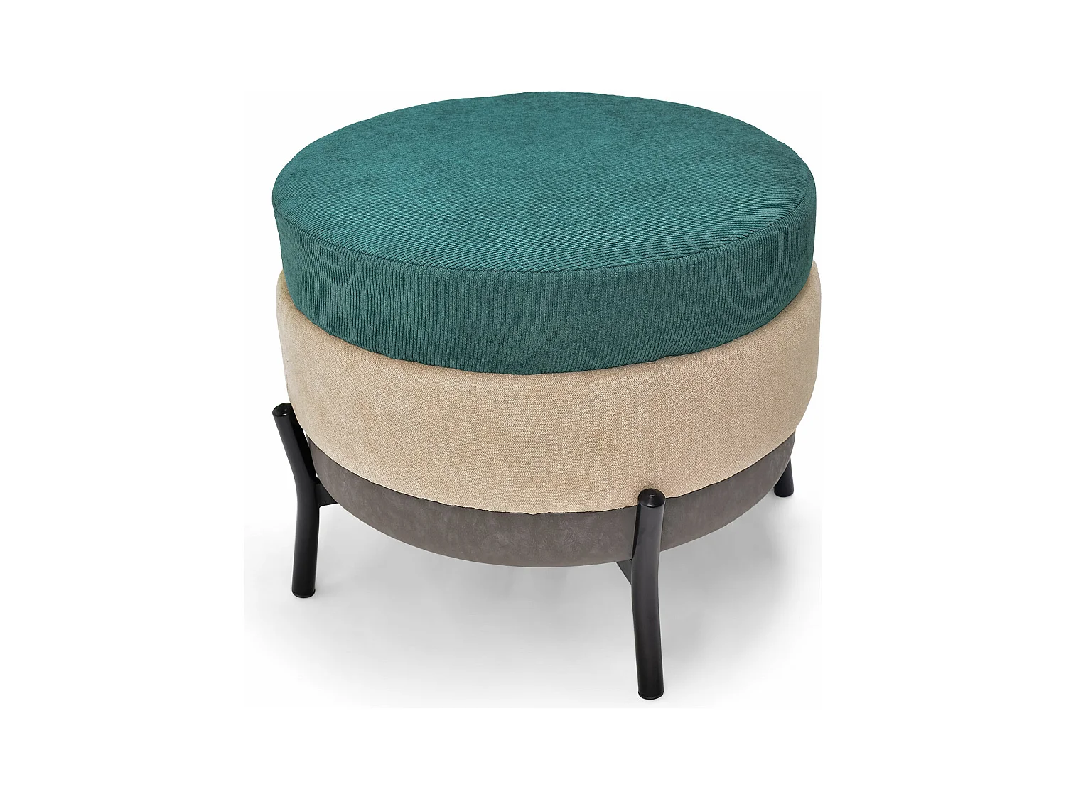 HAMBURG - Pouf rond 3 places PU/velours/tissu beige