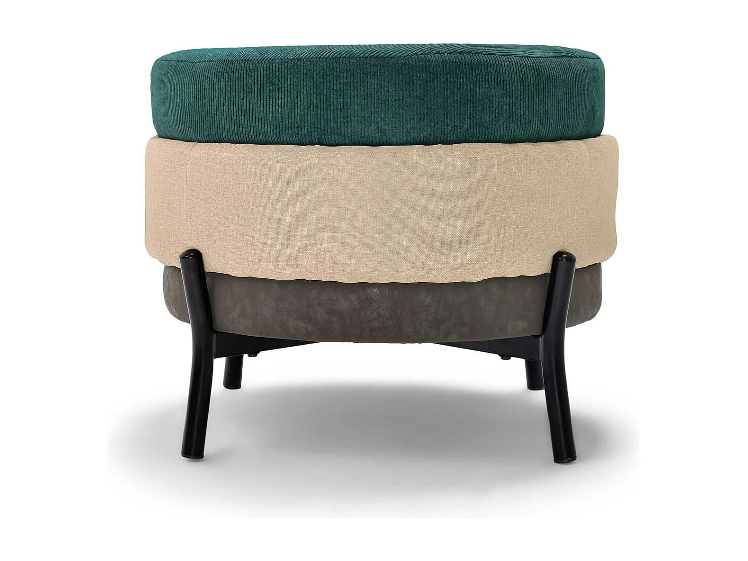Hamburg - Pouf Sgabello Ottomano Rotondo 3 Stati Pu/Velluto/Lino, colore verde e beige